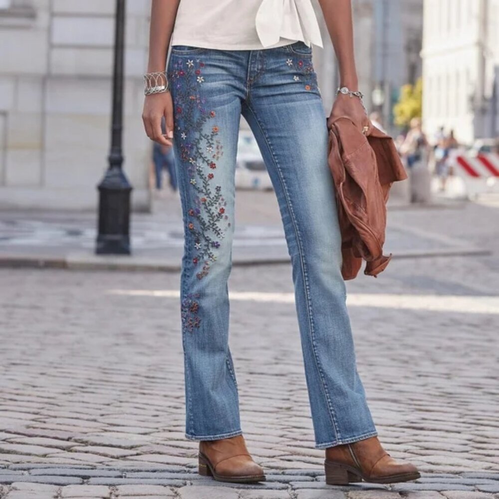 Driftwood Kelly Jeans‎ Bootcut Flare Floral Embroidery Size 28